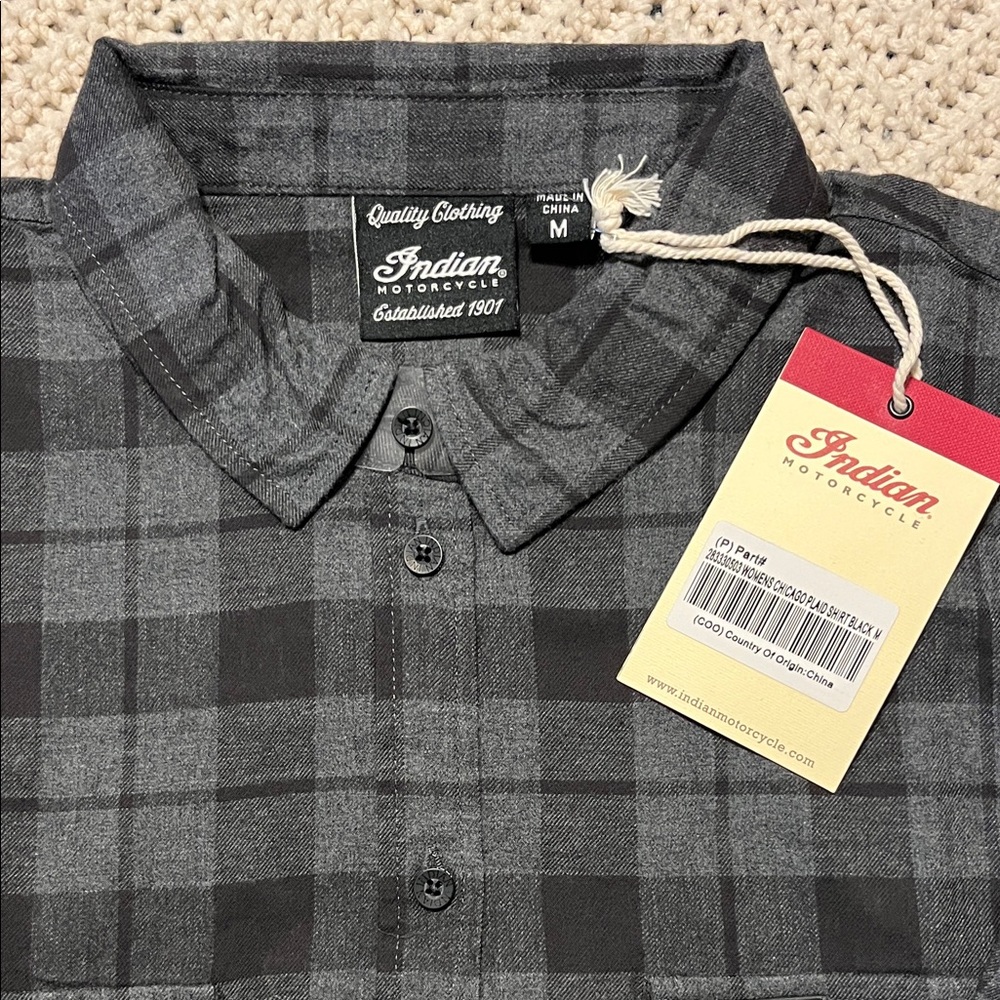 Indian Motorcycle Women's Gray Plaid Button Down Shirt